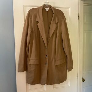 J. Jill Ponte Knit Jacket Camel 3-Button Front Mid Length Blazer Plus Size 2X